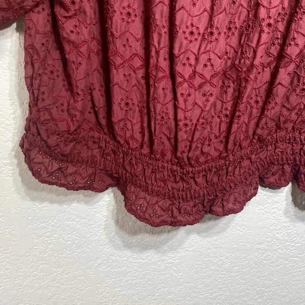 American Eagle‎ On/Off the Shoulder Puff Sleeve Cropped Eyelet Top Size XL